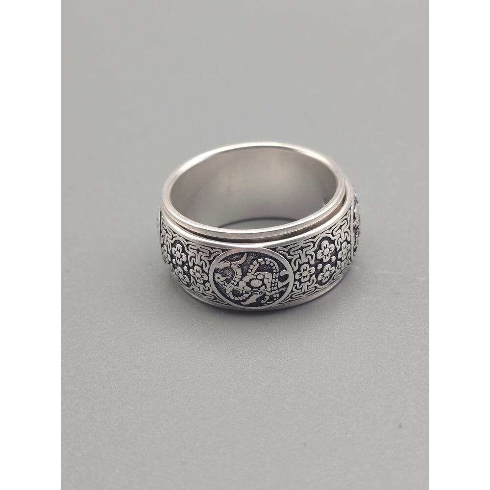 999 Silver Auspicious Four Divine Beasts Spinner Ring Size 11 Wide Lucky Band